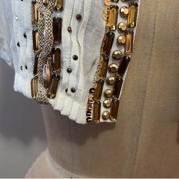 Supord Manage White Gold Beaded Bolero Cropped Jacket - Picture 3 of 13